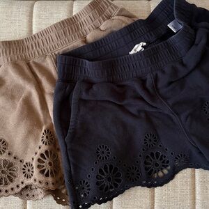 2 pair Splendid Knit sweatpants eyelet shorts